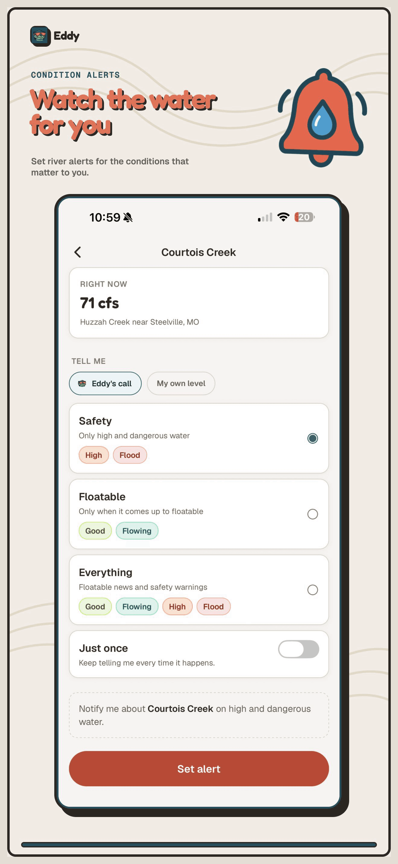 Configure a river-condition alert in Eddy