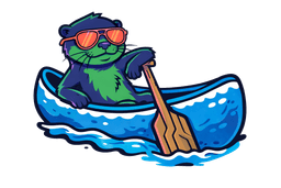 Eddy the Otter in a canoe